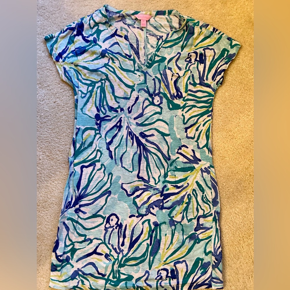 Lilly Pulitzer Short Sleeve Blue Linen Tunic Top Size XS